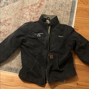 Carhartt Jacket Mens Large Black Sherpa Fleece Lined Duck Canvas Distressed VTG